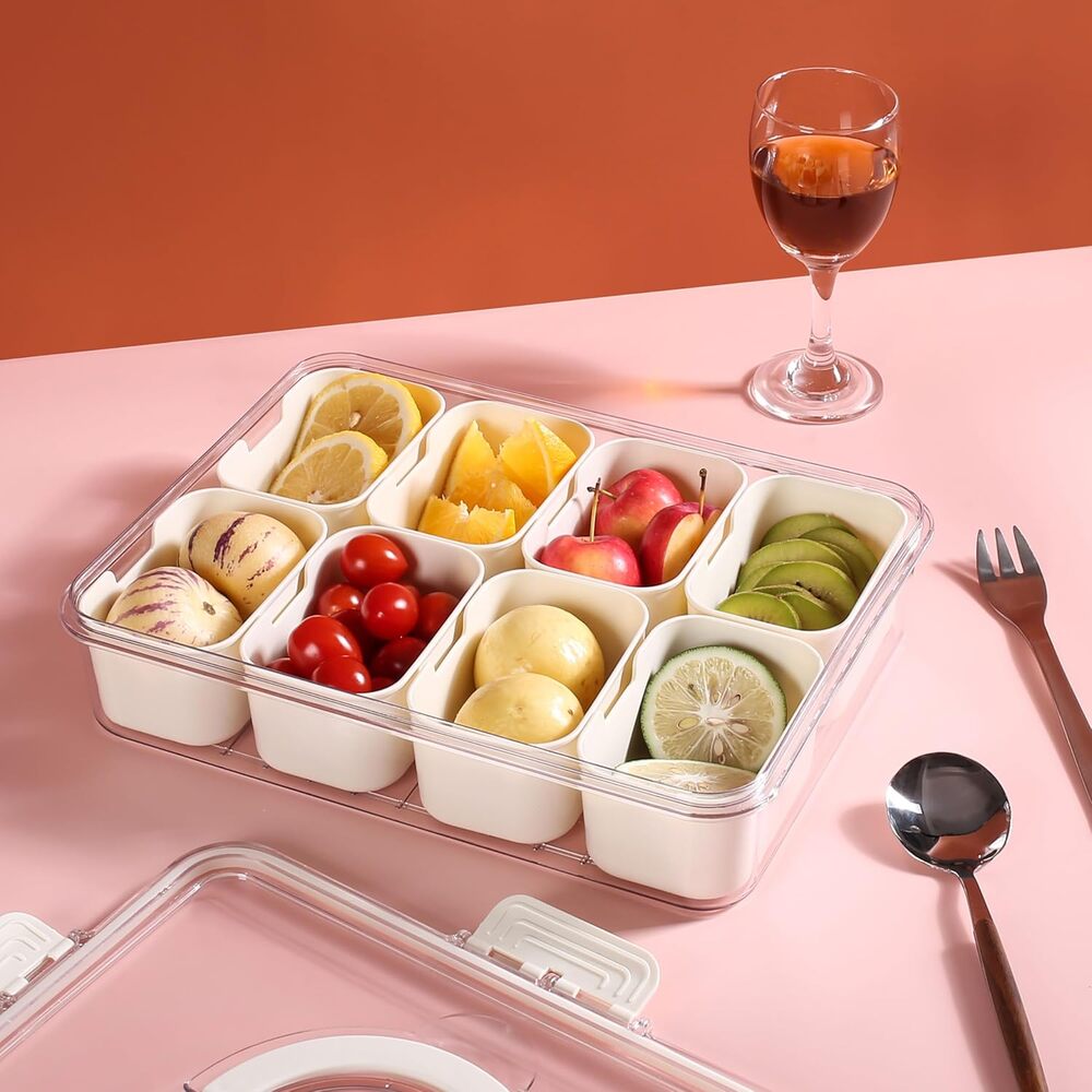 Snackle Box Container 8-Compartment Food Storage Tray with Lid & Handle Organize - Picture 6 of 10